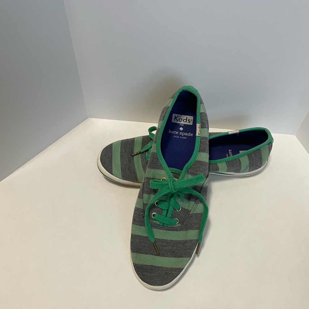 Kate‎ Spade x Keds Green and Gray Striped Sneakers Size 8.